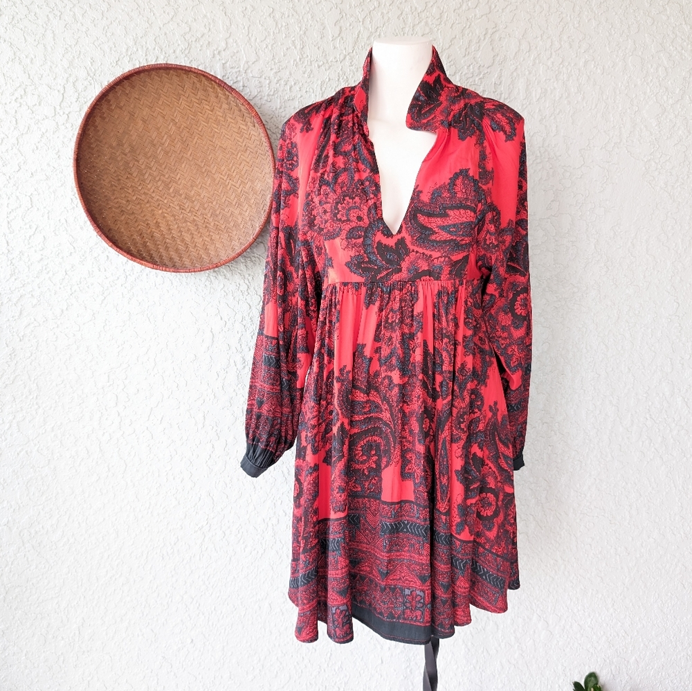 Free people‎ highlow v neck silk size xs red
